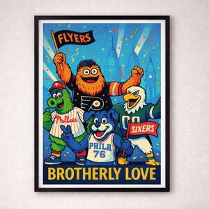 Brotherly Love Philly Mascots Framed Art 13x19